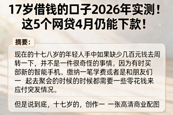 17岁借钱的口子2026年实测:这5个网贷4月仍能下款!