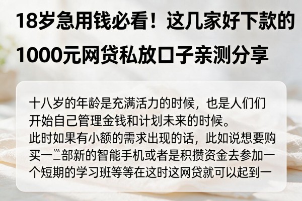 18岁急用钱必看！这几家好下款的1000元网贷私放口子亲测分享