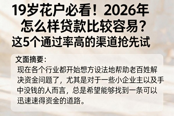 19岁花户必看！2026年怎么样贷款比较容易？这5个通过率高的渠道抢先试