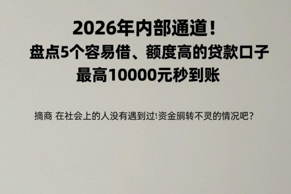 2026年内部通道!盘点5个容易借、额度高的贷款口子,最高10000元秒到账