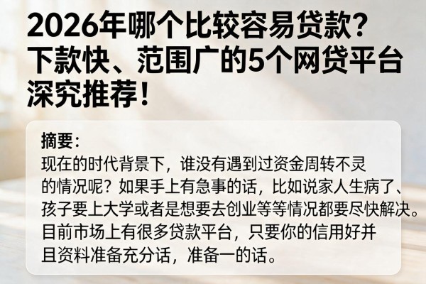 2026年哪个比较容易贷款？下款快、范围广的5个网贷平台深究推荐！