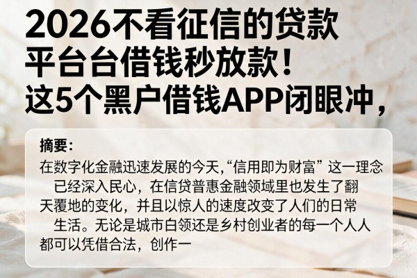 2026不看征信的贷款平台借钱秒放款！这5个黑户借钱APP闭眼冲