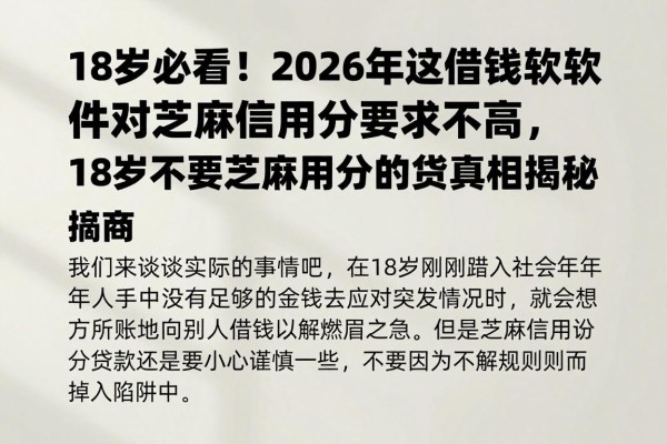 18岁必看!2026年这些借钱软件对芝麻信用分要求不高,18岁不要芝麻信用分的贷款真相揭秘