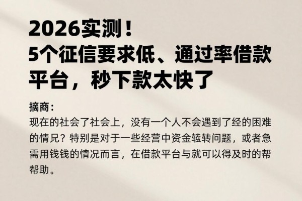 2026实测!5个征信要求低、通过率高的借款平台,秒下款太快了