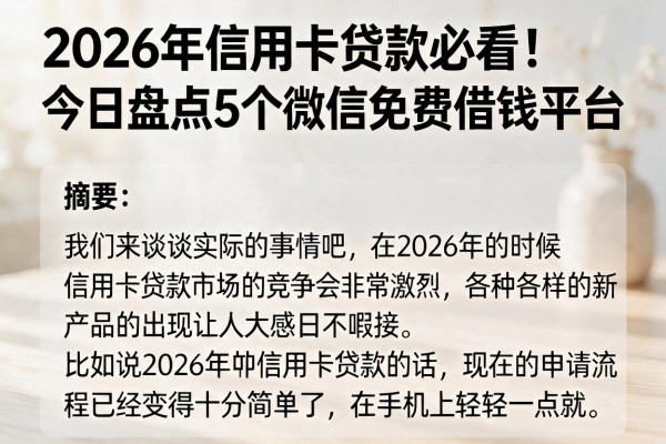 2026年信用卡贷款必看！今日盘点5个微信免费借钱平台