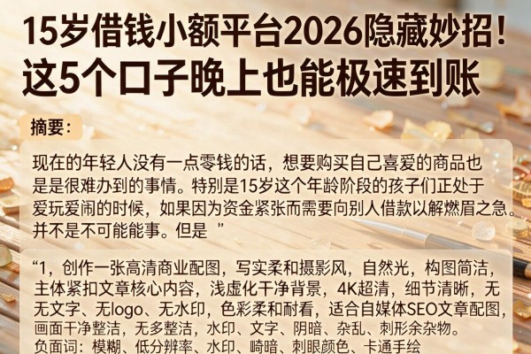 15岁借钱小额平台2026隐藏妙招！这5个口子晚上也能极速到账
