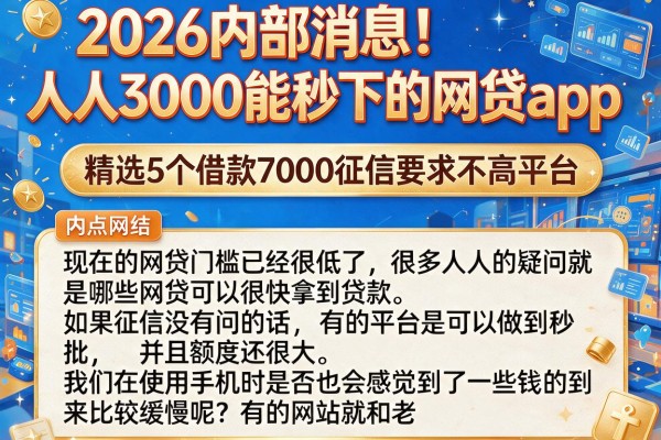 2026内部消息！人人3000能秒下的网贷app，精选5个借款7000征信要求不高平台