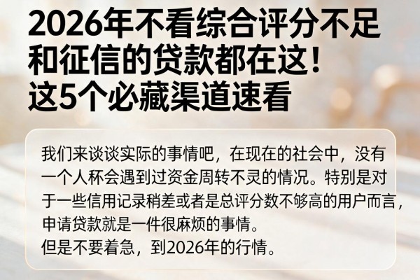 2026年不看综合评分不足和征信的贷款都在这！这5个必藏渠道速看