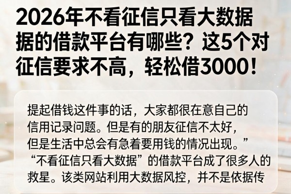 2026年不看征信只看大数据的借款平台有哪些？这5个对征信要求不高，轻松借3000！