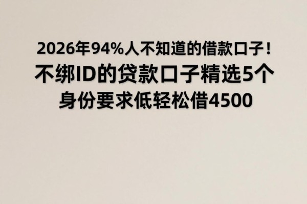 2026年94%人不知道的借款口子！不绑id的贷款口子精选5个，身份要求低轻松借4500