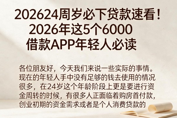 202624周岁必下贷款速看!2026年这5个6000借款APP年轻人必读