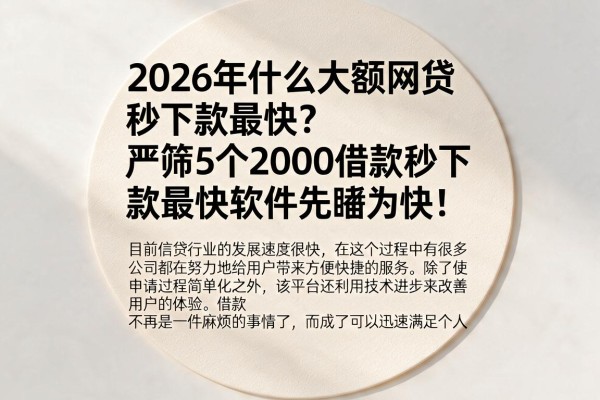 2026年什么大额网贷秒下款最快？严筛5个2000借款秒下款最快软件先睹为快！