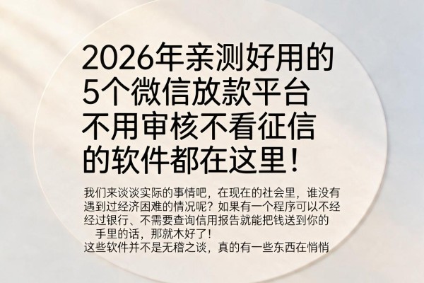2026年亲测好用的5个微信放款平台，不用审核不看征信的软件都在这里！