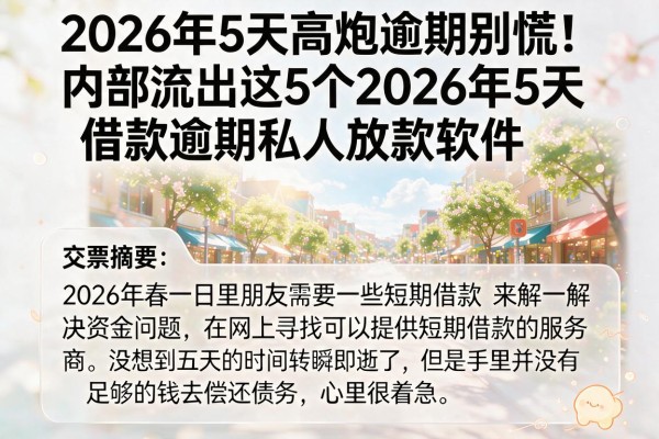 2026年5天高炮逾期别慌!内部流出这5个2026年5天借款逾期私人放款软件