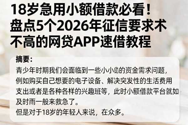 18岁急用小额借款必看!盘点5个2026年征信要求不高的网贷APP速借教程