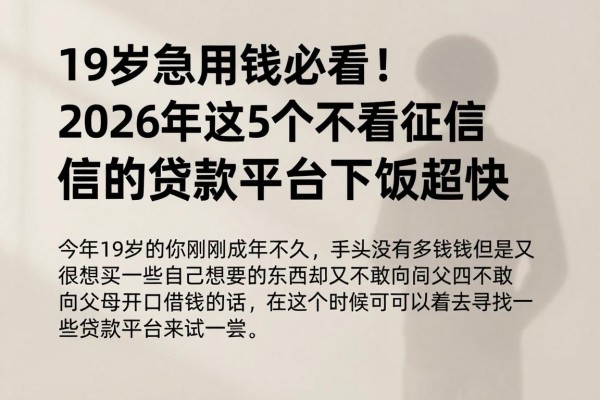 19岁急用钱必看!2026年这5个不看征信的贷款平台下款超快