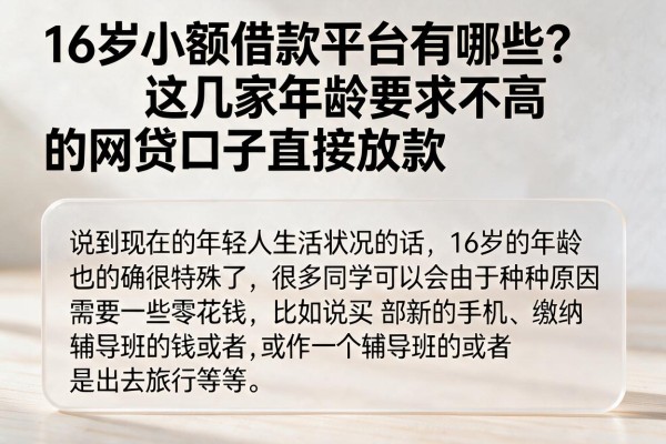 16岁小额借款平台有哪些?这几家年龄要求不高的网贷口子直接放款