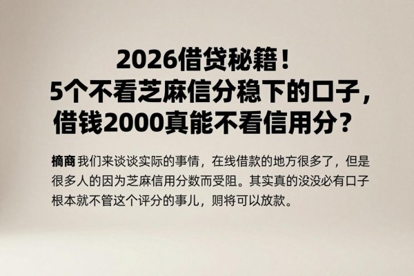 2026借贷秘籍！5个不看芝麻信用分稳下的口子，借钱2000真能不看信用分？
