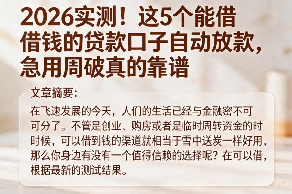 2026实测!这5个能借钱的贷款口子自动放款,急用周转真的靠谱