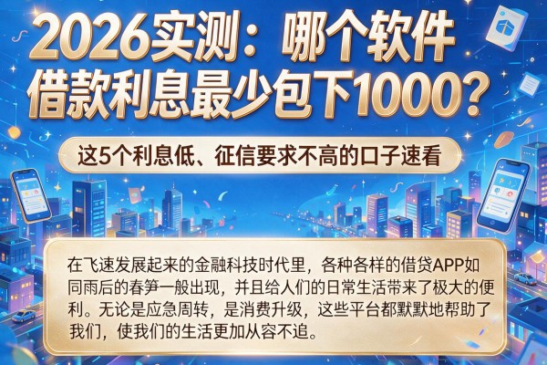 2026实测：哪个软件借款利息最少包下1000？这5个利息低、征信要求不高的口子速看