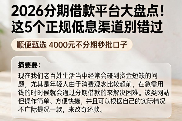 2026分期借款平台大盘点!这5个正规低息渠道别错过,顺便甄选4000元不分期秒批口子