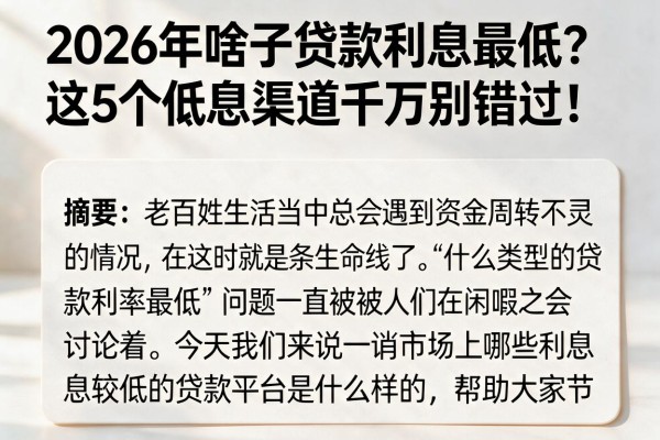 2026年啥子贷款利息最低？这5个低息渠道千万别错过！