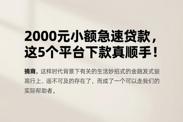2000元小额急速贷款,这5个平台下款真顺手!