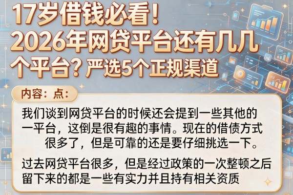 17岁借钱必看！2026年网贷平台还有几个平台？严选5个正规渠道