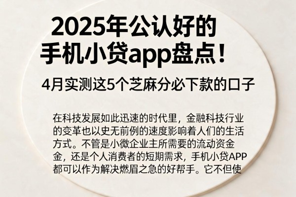 2025年公认好的手机小贷app盘点!4月实测这5个芝麻分必下款的口子