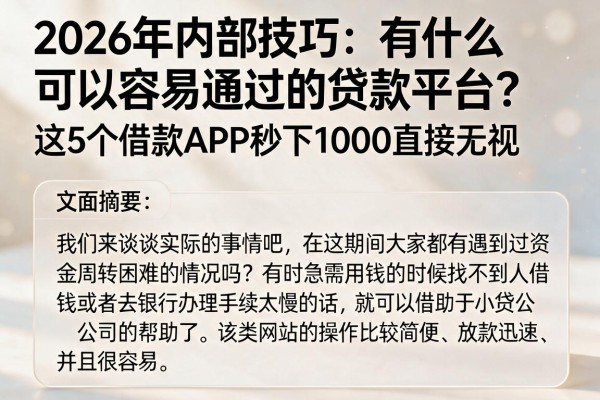 2026年内部技巧：有什么可以容易通过的贷款平台？这5个借款APP秒下1000直接无视