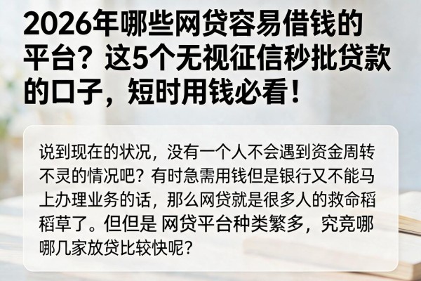 2026年哪些网贷容易借钱的平台?这5个无视征信秒批贷款的口子,短时用钱必看!