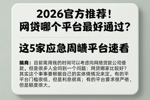 2026官方推荐!网贷哪个平台最好通过?这5家应急周转平台速看