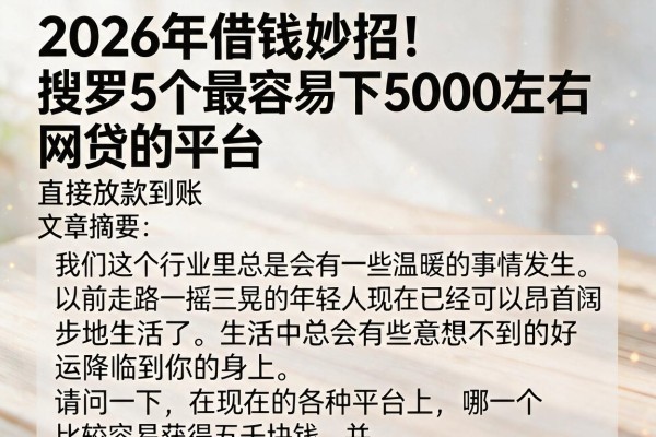 2026年借钱妙招!搜罗5个最容易下5000左右网贷的平台,直接放款到账