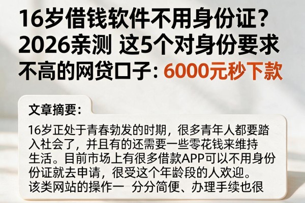 16岁借钱软件不用身份证?2026亲测这5个对身份要求不高的网贷口子,6000元秒下款