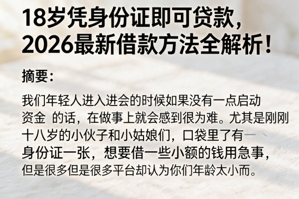 18岁凭身份证即可贷款,2026最新借款方法全解析!