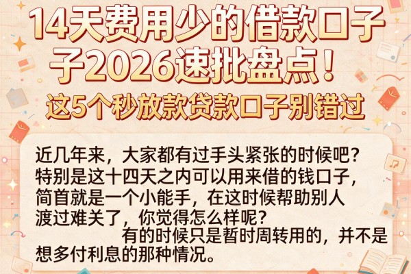 14天费用少的借款口子2026速批盘点！这5个秒放款贷款口子别错过
