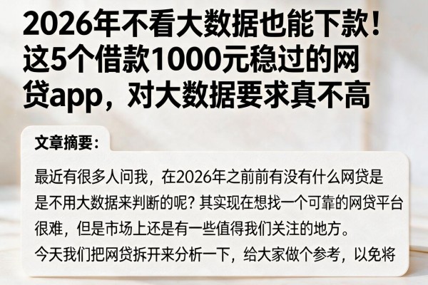 2026年不看大数据也能下款!这5个借款1000元稳过的网贷App,对大数据要求真不高