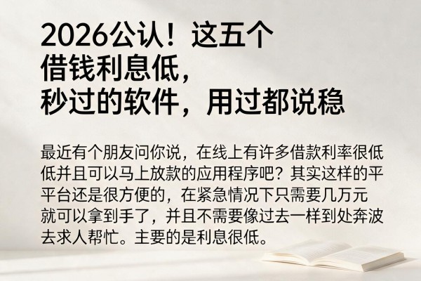 2026公认!这五个借钱利息低秒过的软件,用过都说稳