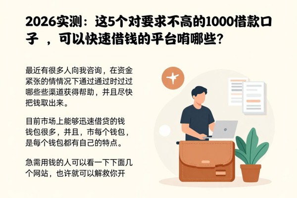 2026实测：这5个对要求不高的1000借款口子，用过都说方便！可以快速借钱的平台有哪些？