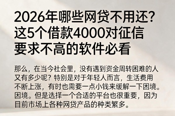 2026年哪些网贷不用还?这5个借款4000对征信要求不高的软件必看