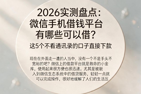 2026实测盘点:微信手机借钱平台有哪些可以借?这5个不看通讯录的口子直接下款