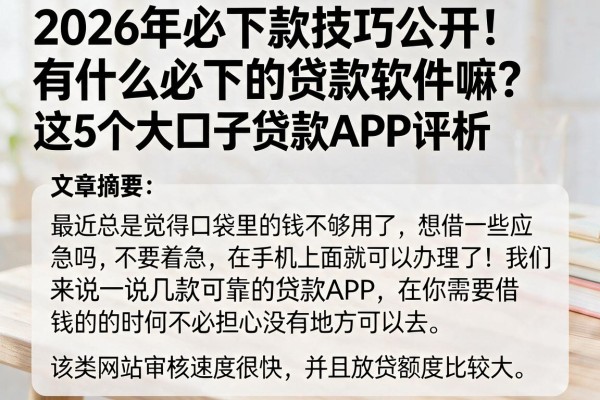 2026年必下款技巧公开!有什么必下的贷款软件嘛?这5个大口子贷款APP评析