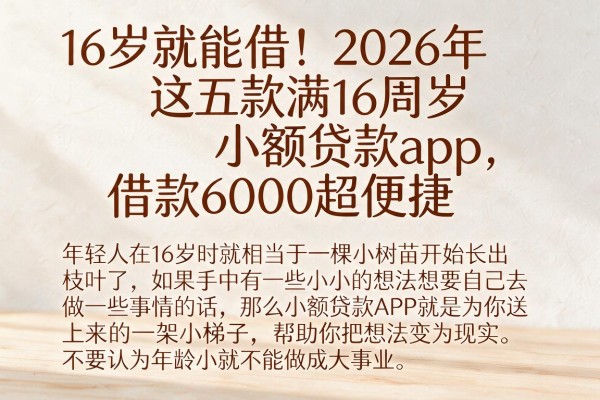 16岁就能借!2026年这五款满16周岁小额贷款app,借款6000超便捷
