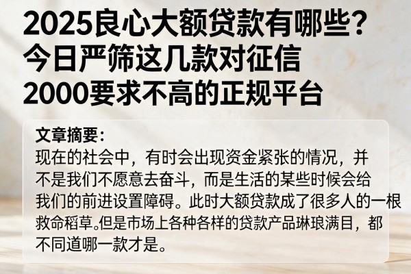 2025良心大额贷款有哪些？今日严筛这几款对征信2000要求不高的正规平台