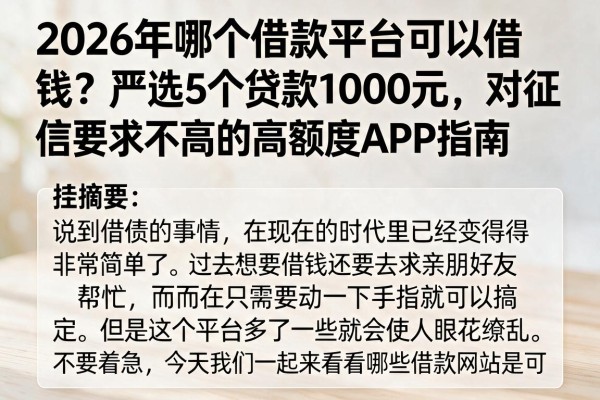 2026年哪个借款平台可以借钱?严选5个贷款1000元、对征信要求不高的高额度APP指南