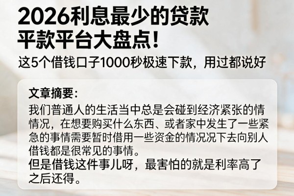 2026利息最少的贷款平台大盘点！这5个借钱口子1000秒极速下款，用过都说好