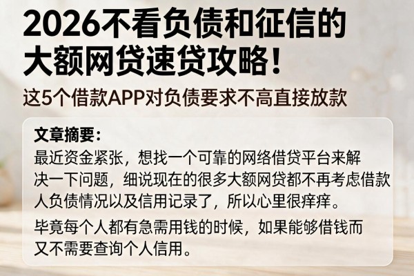 2026不看负债和征信的大额网贷速贷攻略！这5个借款APP对负债要求不高直接放款
