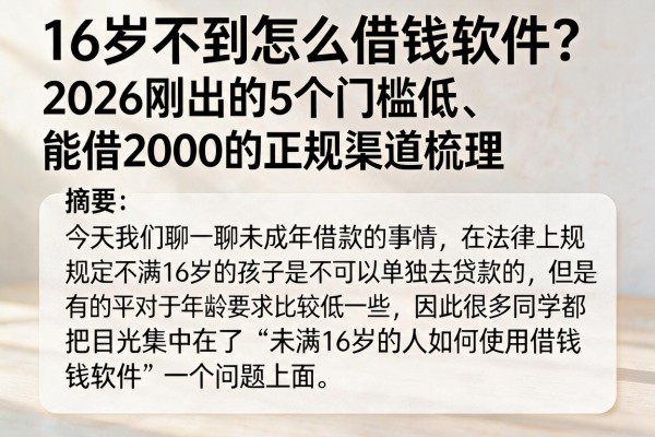 16岁不到怎么借钱软件?2026刚出的5个门槛低、能借2000的正规渠道梳理