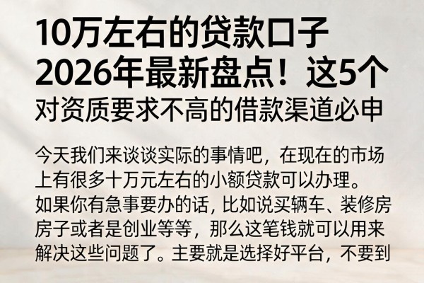 10万左右的贷款口子2026年最新盘点！这5个对资质要求不高的借款渠道必申
