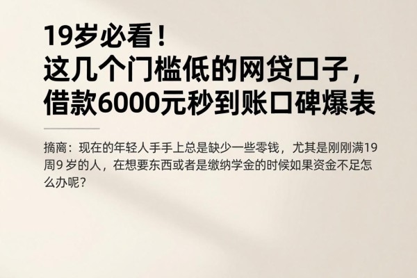 19岁必看！这几个门槛低的网贷口子，借款6000元秒到账口碑爆表